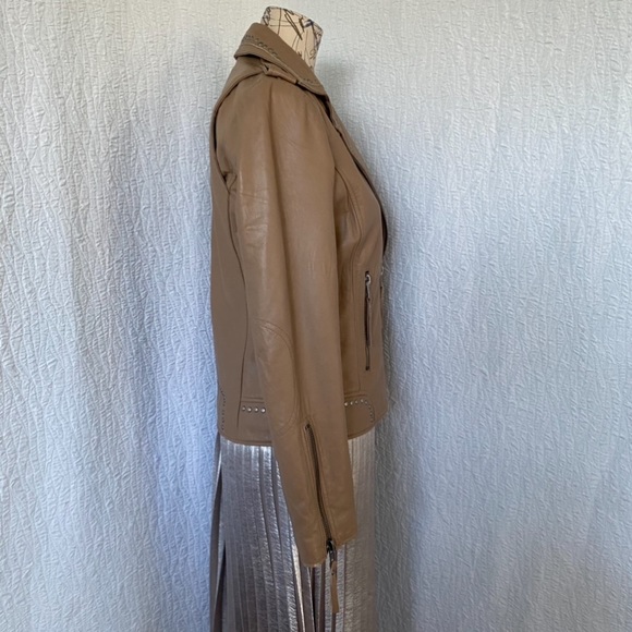 Boston Proper Tan Leather Studded Moto Jacket - Picture 5 of 12